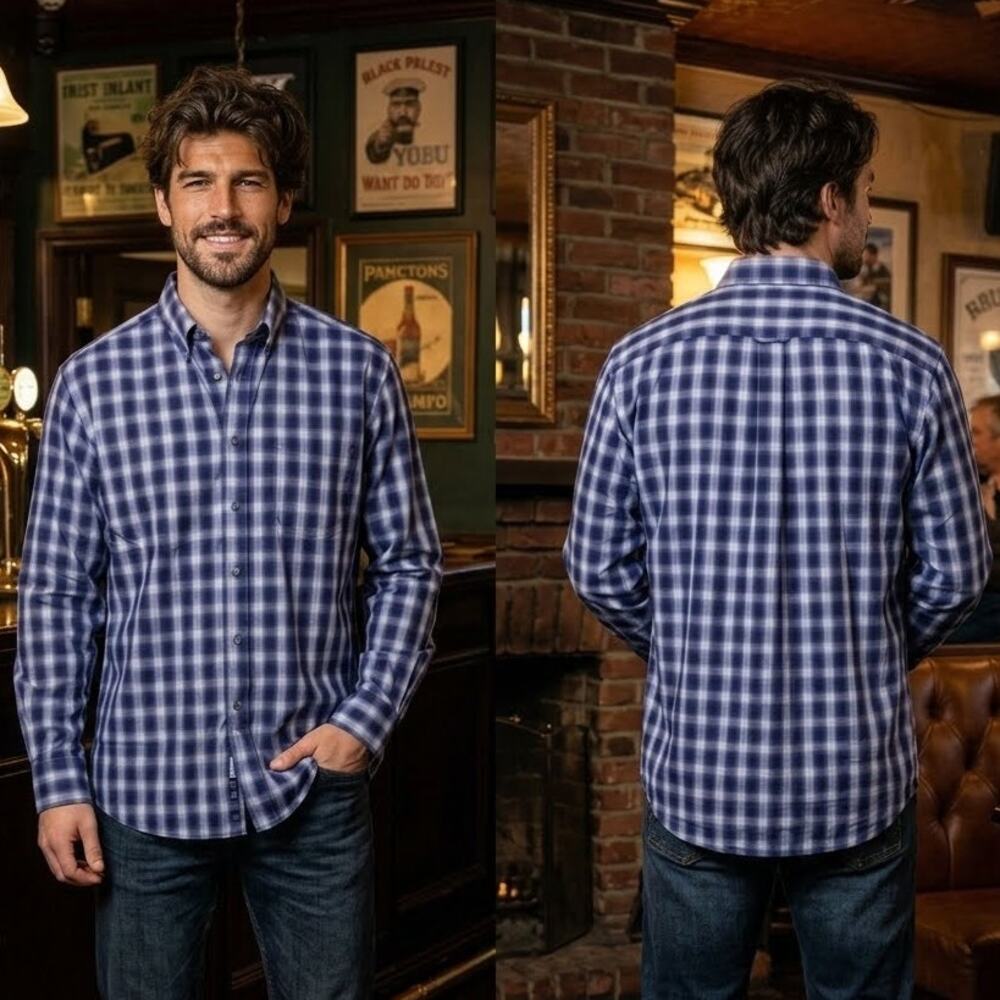 Wrangler Riata Blue Plaid Long Sleeve Button Up Western Shirt Men’s Large 42-44